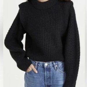 En Saison Womens Crew Neck Ribbed Pullover Sweater Black Wood Blend Size M